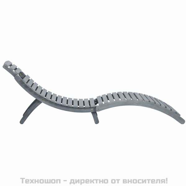 Шезлонг с възглавница, сив, масивно акациево дърво