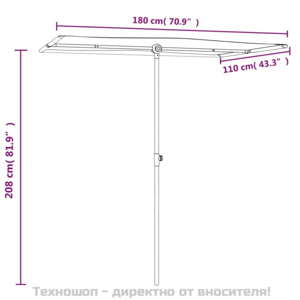Градински чадър с алуминиев прът, 180x110 см, пясъчнобял