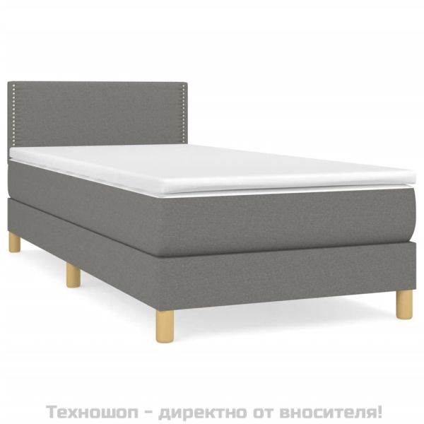 Боксспринг легло с матрак, тъмносиво, 90x200 см, плат