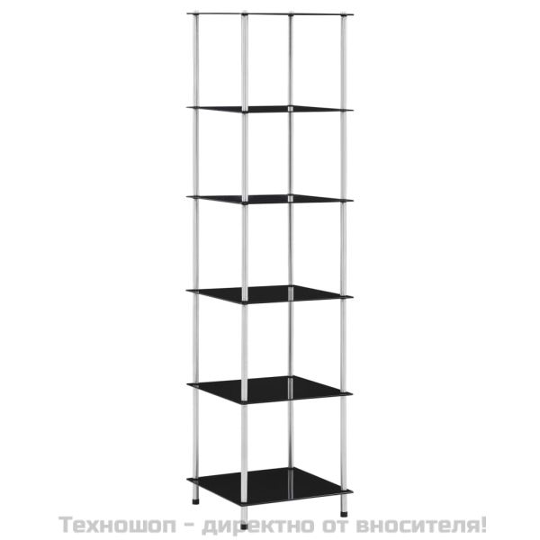 Етажерка с 6 рафта, черна, 40x40x160 см, закалено стъкло