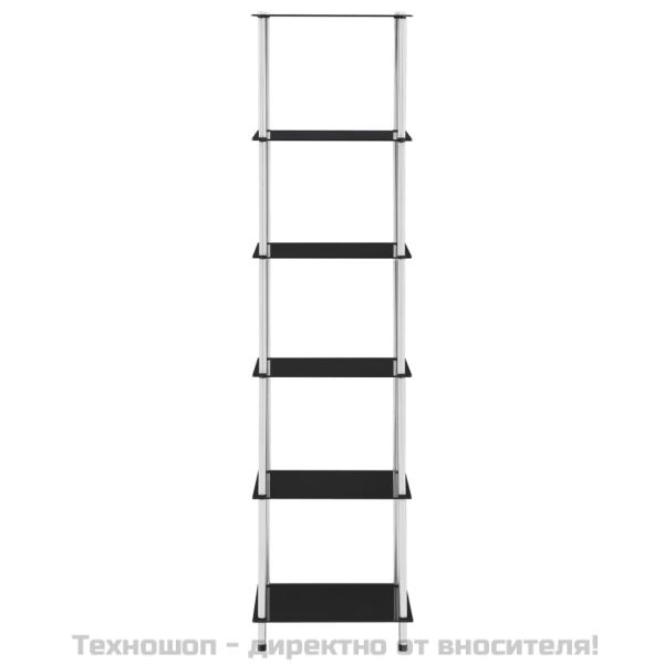 Етажерка с 6 рафта, черна, 40x40x160 см, закалено стъкло