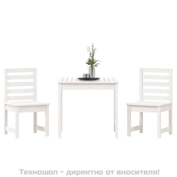 Градински бистро комплект от 3 части, бели, бор масив
