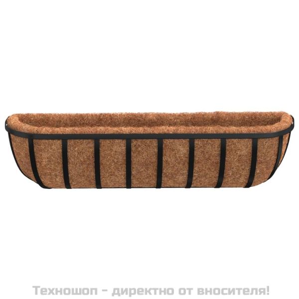 Кашпи за стена 2 бр с кокосово влакно черни 76x21x16 см стомана