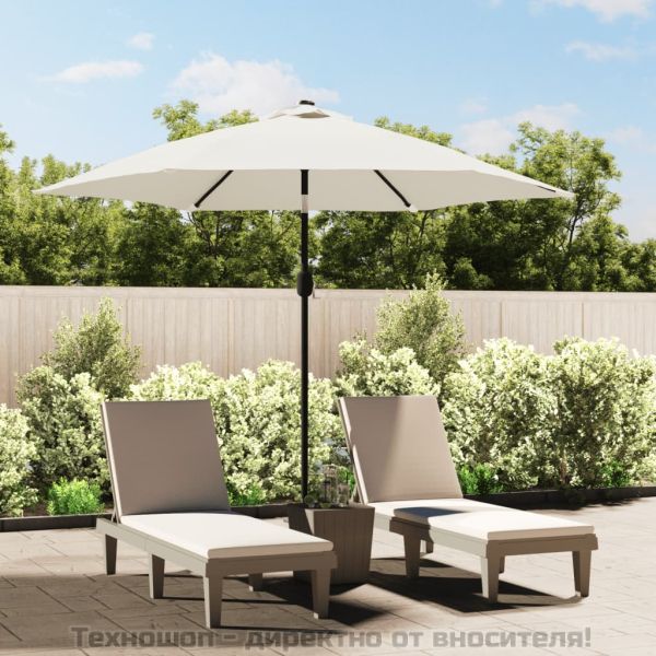 LED конзолен градински чадър 3 м пясъчнобял