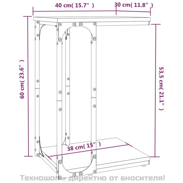 Странична маса, опушен дъб, 40x30x60 см, инженерно дърво