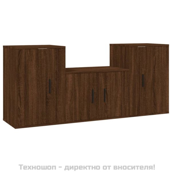 Комплект ТВ шкафове от 3 части, кафяв дъб, инженерно дърво