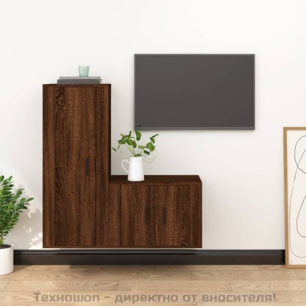 Комплект ТВ шкафове от 2 части, кафяв дъб, инженерно дърво