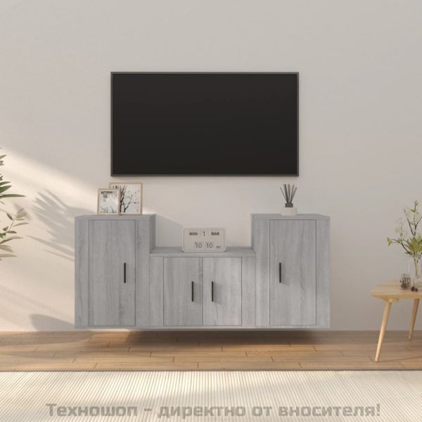 Комплект ТВ шкафове от 3 части, сив сонома, инженерно дърво