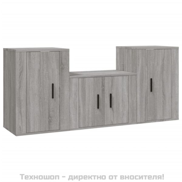 Комплект ТВ шкафове от 3 части, сив сонома, инженерно дърво