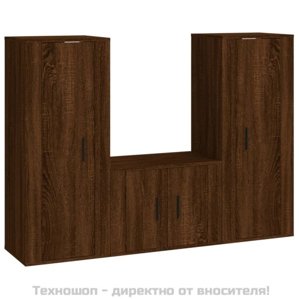 Комплект ТВ шкафове от 3 части, кафяв дъб, инженерно дърво