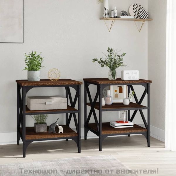 Странични маси, 2 бр, Кафяв дъб, 40x42x50 см, инженерно дърво