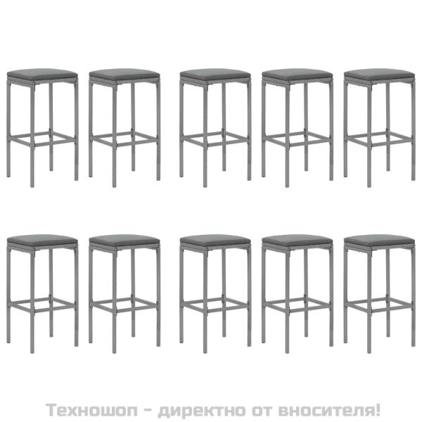 Градински бар комплект с възглавници 11 части сив полиратан