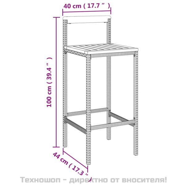 Градински бар комплект 11 части черен полиратан и акация масив
