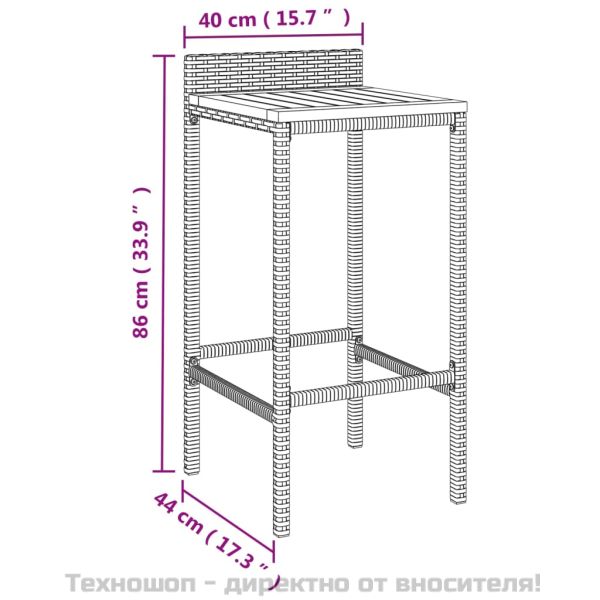 Градински бар комплект 5 части черен полиратан и акация масив