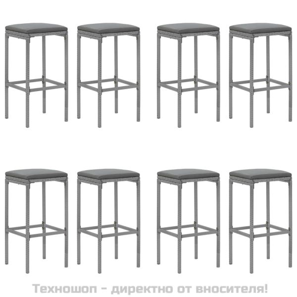 Градински бар комплект с възглавници 9 части сив полиратан