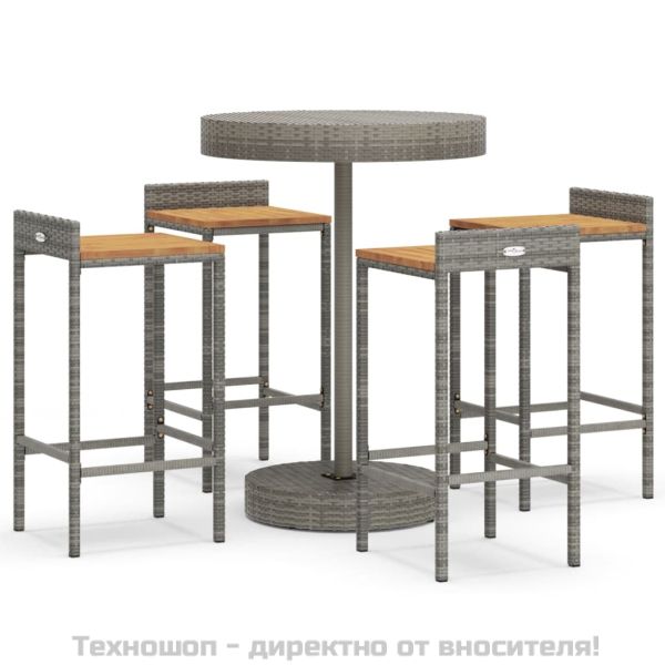 Градински бар комплект 5 части сив полиратан и акация масив