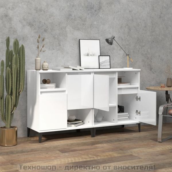 Сайдборд, 2 бр, бял гланц, 60x35x70 см, инженерно дърво