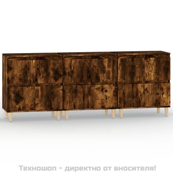Сайдборд, 3бр, опушен дъб, 60x35x70 см, инженерно дърво
