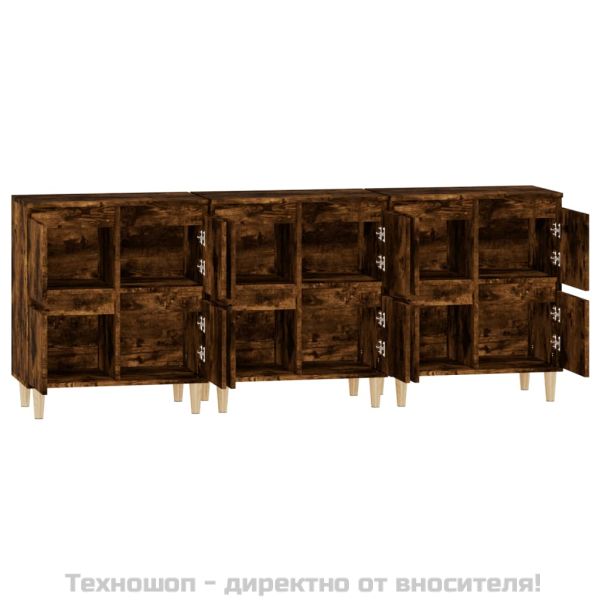 Сайдборд, 3бр, опушен дъб, 60x35x70 см, инженерно дърво