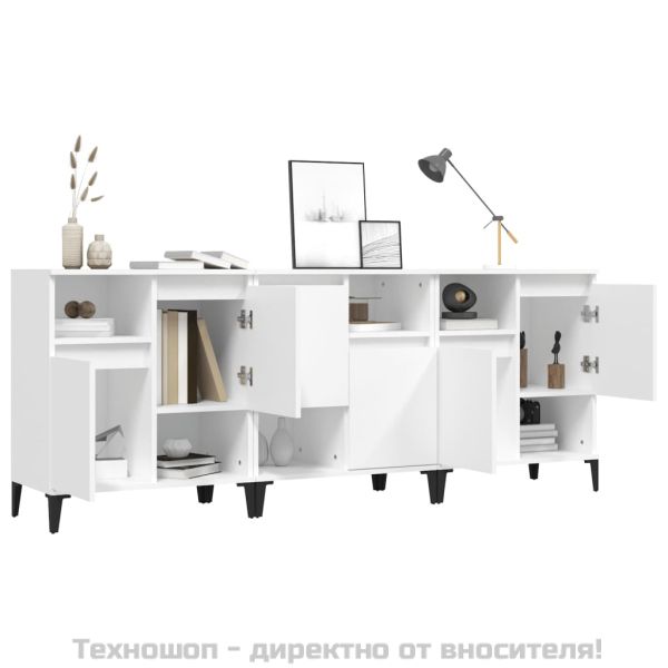 Сайдборд, 3бр, бяло, 60x35x70 см, инженерно дърво