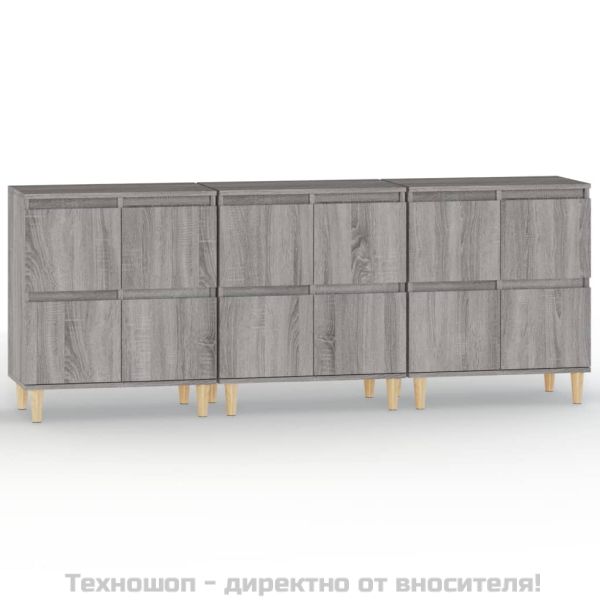 Сайдборд, 3 бр, сив сонома, 60x35x70 см, инженерно дърво