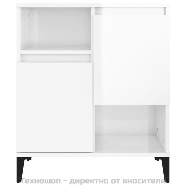 Сайдборд, 3 бр, бял гланц, 60x35x70 см, инженерно дърво