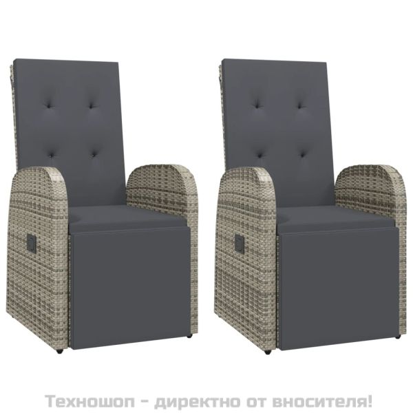 Градински трапезен комплект 3 части с възглавници сив полиратан