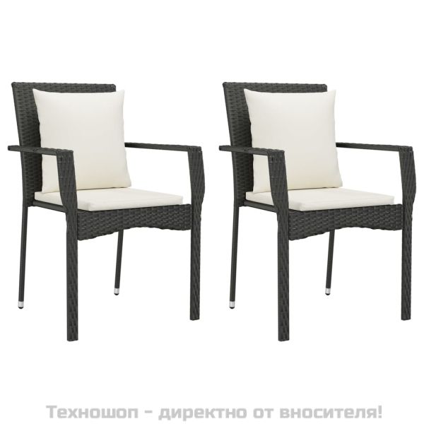 Градински комплект от 3 части с възглавници черни полиратан