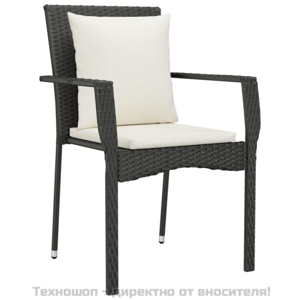 Градински комплект от 3 части с възглавници черни полиратан