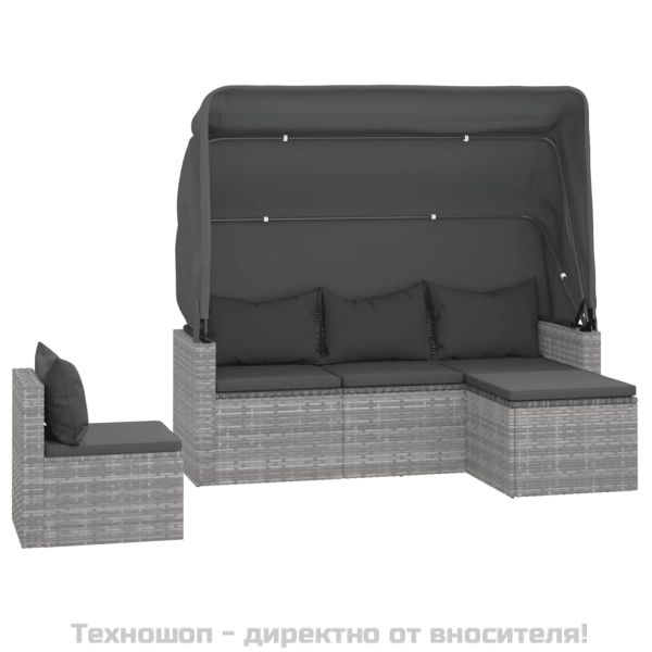 Градински диван с възглавници от 4 части сив полиратан
