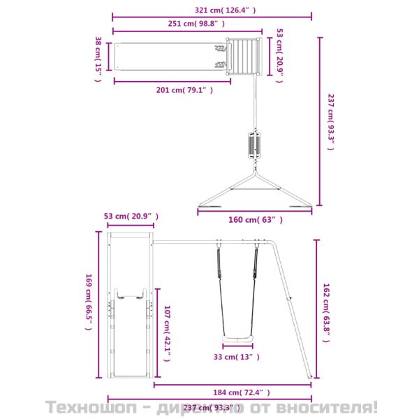 Комбинирано детско съоръжение, масивна дугласка дървесина