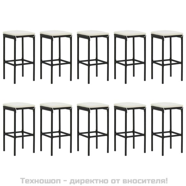 Градински бар комплект с възглавници 11 части черен полиратан
