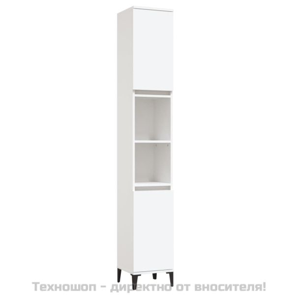 Шкаф за баня, бял, 30x30x190 см, инженерно дърво