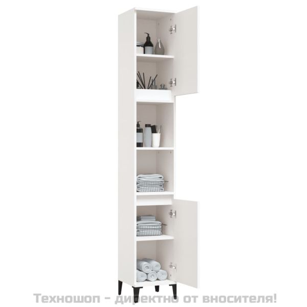 Шкаф за баня, бял, 30x30x190 см, инженерно дърво