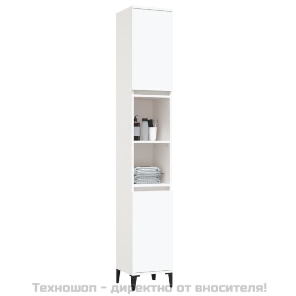 Шкаф за баня, бял, 30x30x190 см, инженерно дърво