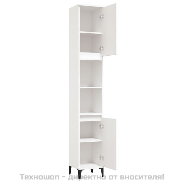 Шкаф за баня, бял, 30x30x190 см, инженерно дърво