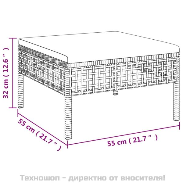 Градински комплект с възглавници, 6 части, полиратан, сив