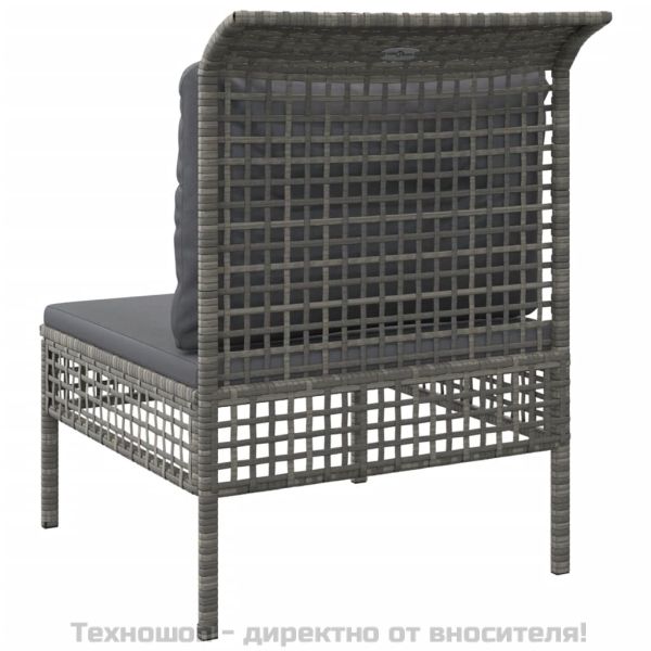 Градински среден диван с възглавница, сив, полиратан