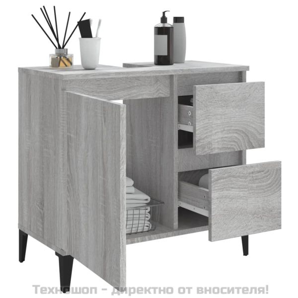 Шкаф за баня, сив сонома, 65x33x60 см, инженерно дърво