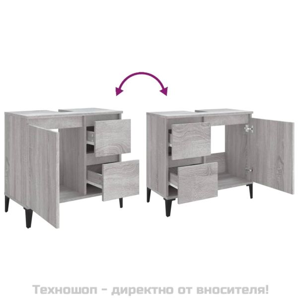 Шкаф за баня, сив сонома, 65x33x60 см, инженерно дърво