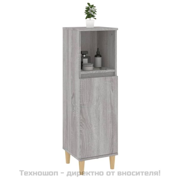 Шкаф за баня, сив сонома, 30x30x100 см, инженерно дърво