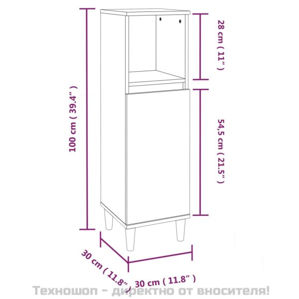 Шкаф за баня, сив сонома, 30x30x100 см, инженерно дърво