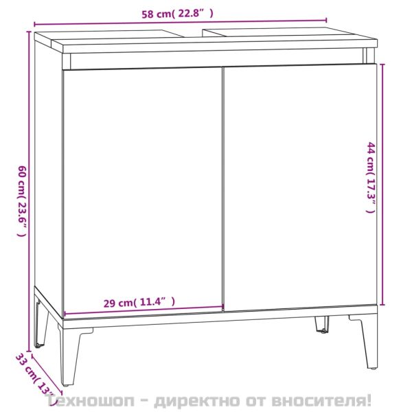 Шкаф за мивка, сив сонома, 58x33x60 см, инженерно дърво