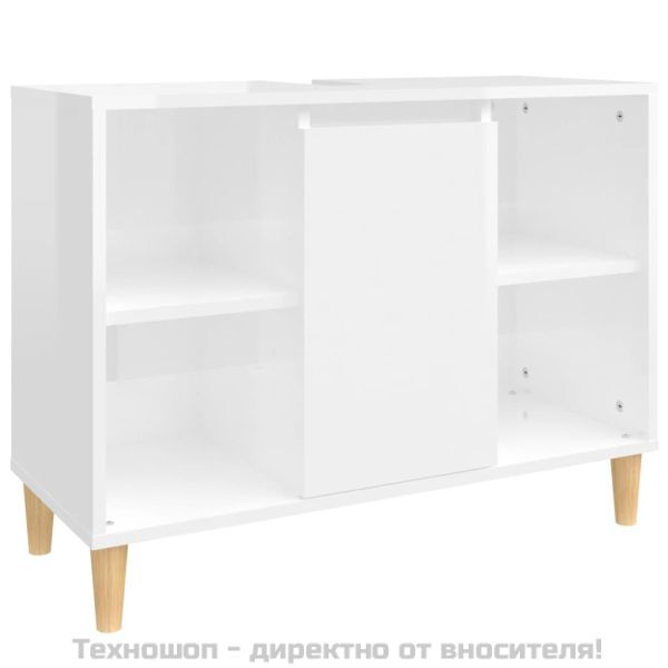 Шкаф за мивка, бял гланц, 80x33x60 см, инженерно дърво