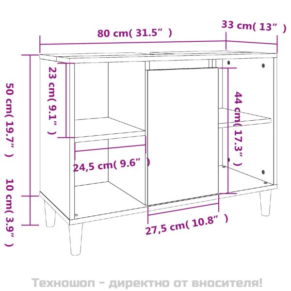 Шкаф за мивка, бял гланц, 80x33x60 см, инженерно дърво