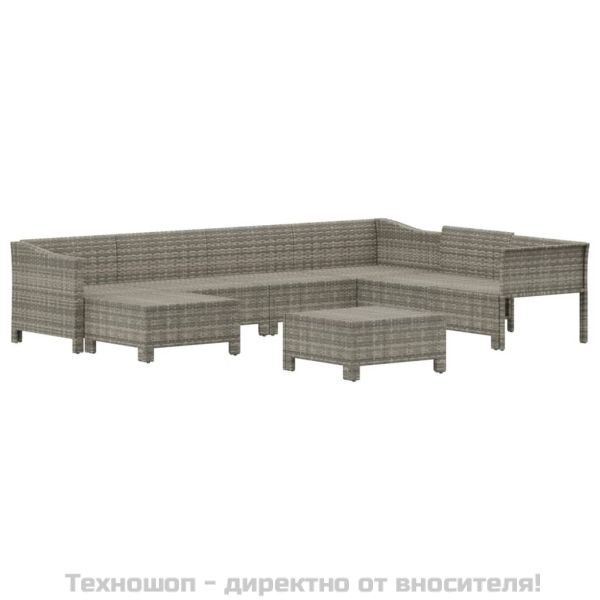 Градински комплект с възглавници, 8 части, полиратан, сив