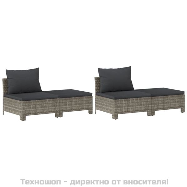 Градински комплект с възглавници, 8 части, полиратан, сив