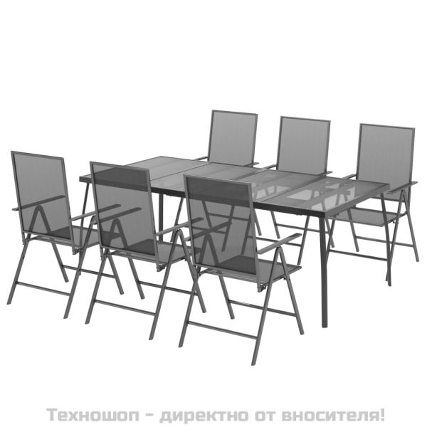 Градински трапезен комплект от 7 части, антрацит, стомана
