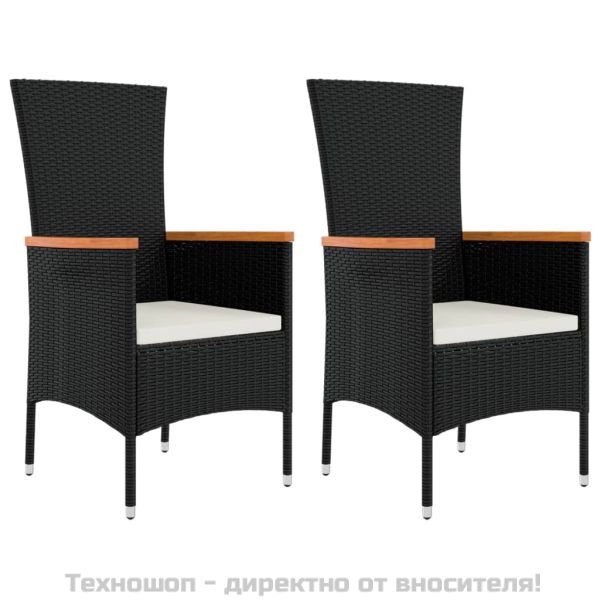 Градински лаундж комплект от 3 части черен полиратан и стомана