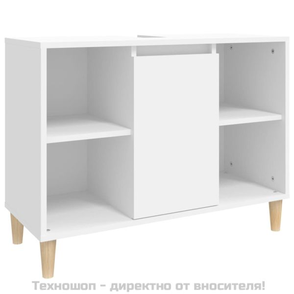 Комплект мебели за баня от 3 части, бял, инженерно дърво
